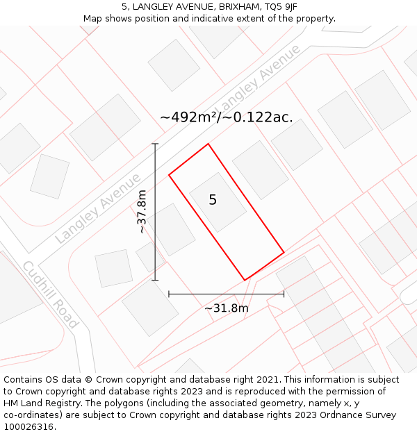 5, LANGLEY AVENUE, BRIXHAM, TQ5 9JF: Plot and title map
