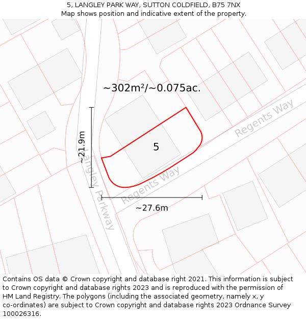 5, LANGLEY PARK WAY, SUTTON COLDFIELD, B75 7NX: Plot and title map