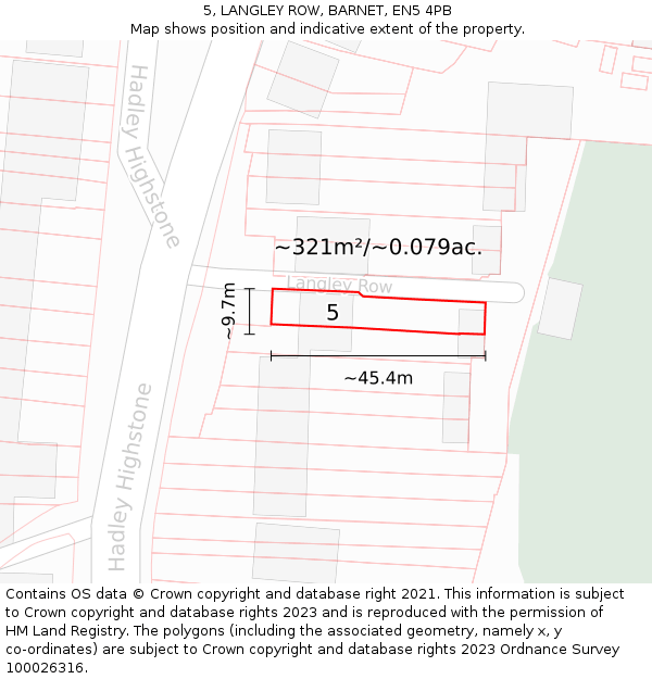 5, LANGLEY ROW, BARNET, EN5 4PB: Plot and title map