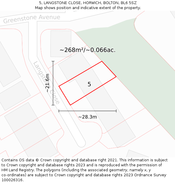 5, LANGSTONE CLOSE, HORWICH, BOLTON, BL6 5SZ: Plot and title map