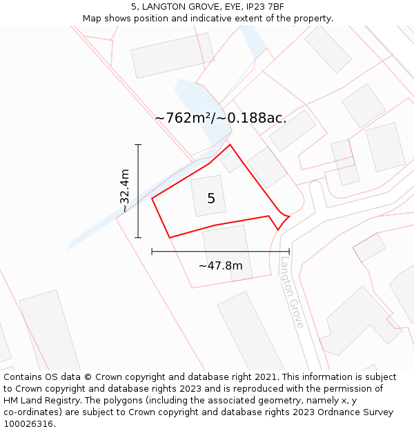 5, LANGTON GROVE, EYE, IP23 7BF: Plot and title map