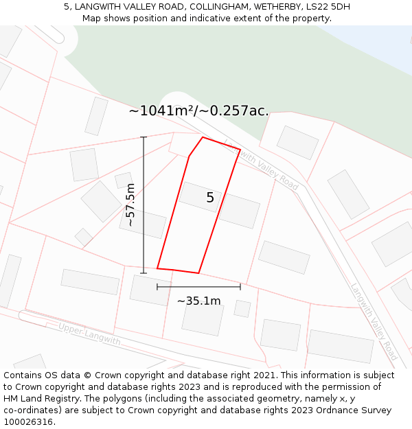 5, LANGWITH VALLEY ROAD, COLLINGHAM, WETHERBY, LS22 5DH: Plot and title map