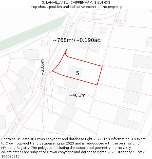 5, LANHILL VIEW, CHIPPENHAM, SN14 6XS: Plot and title map