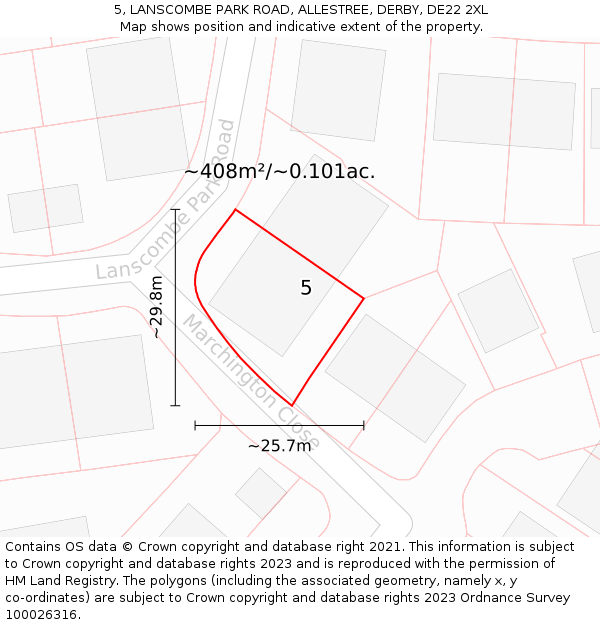 5, LANSCOMBE PARK ROAD, ALLESTREE, DERBY, DE22 2XL: Plot and title map