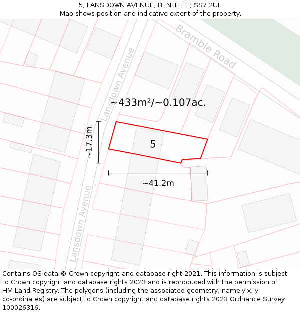 5, LANSDOWN AVENUE, BENFLEET, SS7 2UL: Plot and title map
