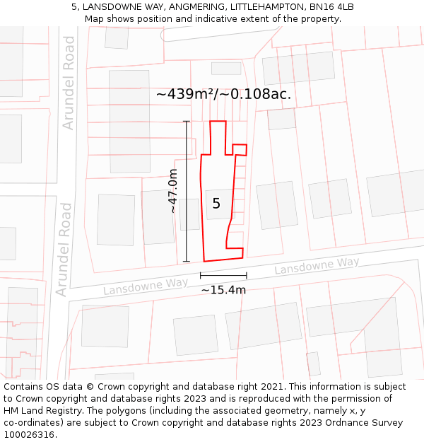 5, LANSDOWNE WAY, ANGMERING, LITTLEHAMPTON, BN16 4LB: Plot and title map