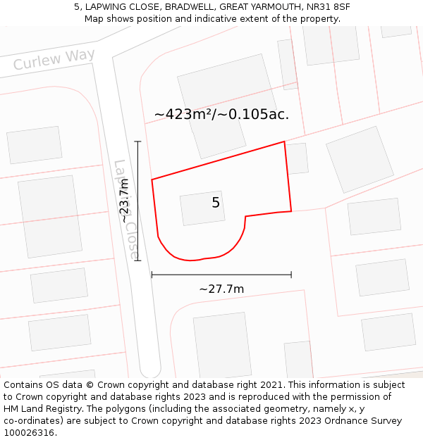 5, LAPWING CLOSE, BRADWELL, GREAT YARMOUTH, NR31 8SF: Plot and title map