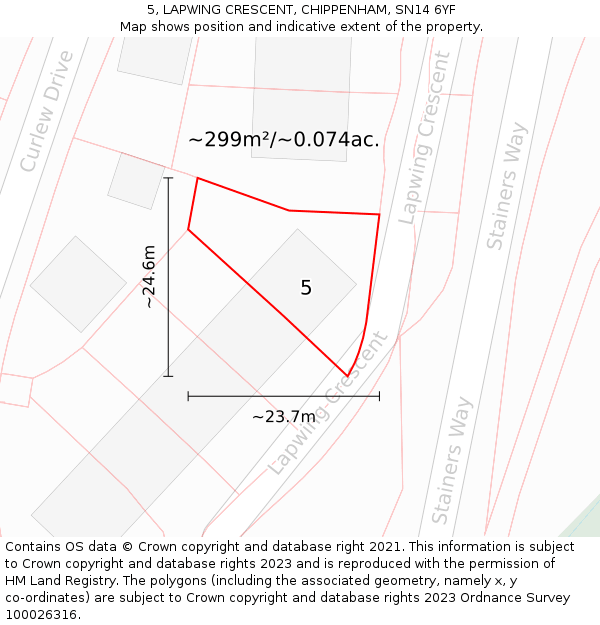 5, LAPWING CRESCENT, CHIPPENHAM, SN14 6YF: Plot and title map