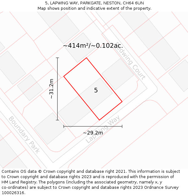 5, LAPWING WAY, PARKGATE, NESTON, CH64 6UN: Plot and title map