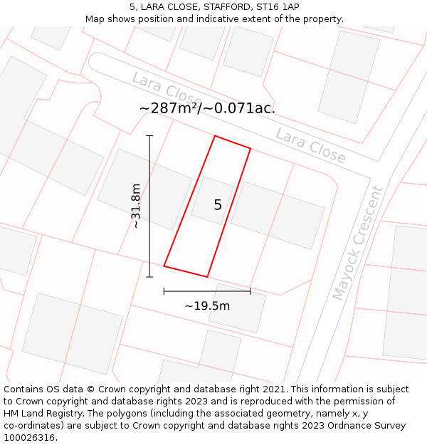 5, LARA CLOSE, STAFFORD, ST16 1AP: Plot and title map
