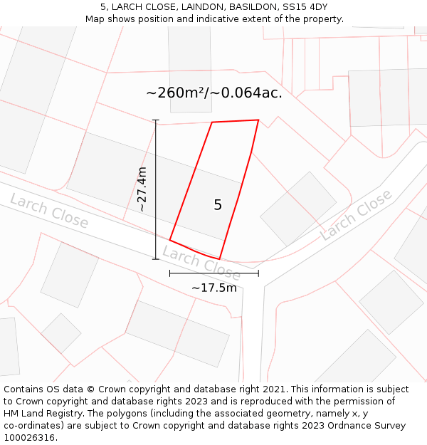 5, LARCH CLOSE, LAINDON, BASILDON, SS15 4DY: Plot and title map