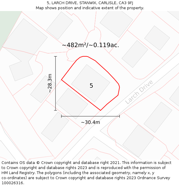 5, LARCH DRIVE, STANWIX, CARLISLE, CA3 9FJ: Plot and title map