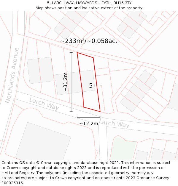 5, LARCH WAY, HAYWARDS HEATH, RH16 3TY: Plot and title map