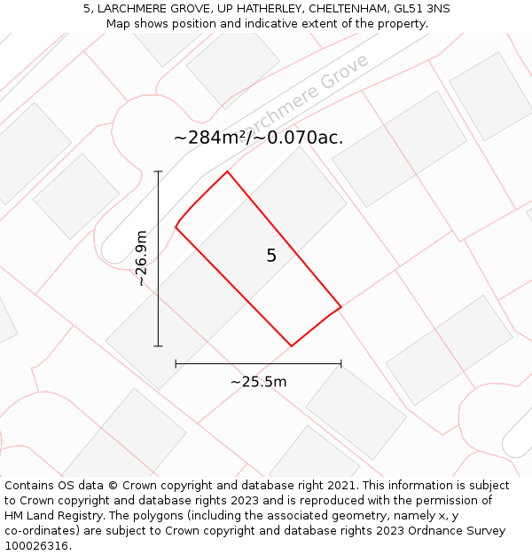 5, LARCHMERE GROVE, UP HATHERLEY, CHELTENHAM, GL51 3NS: Plot and title map