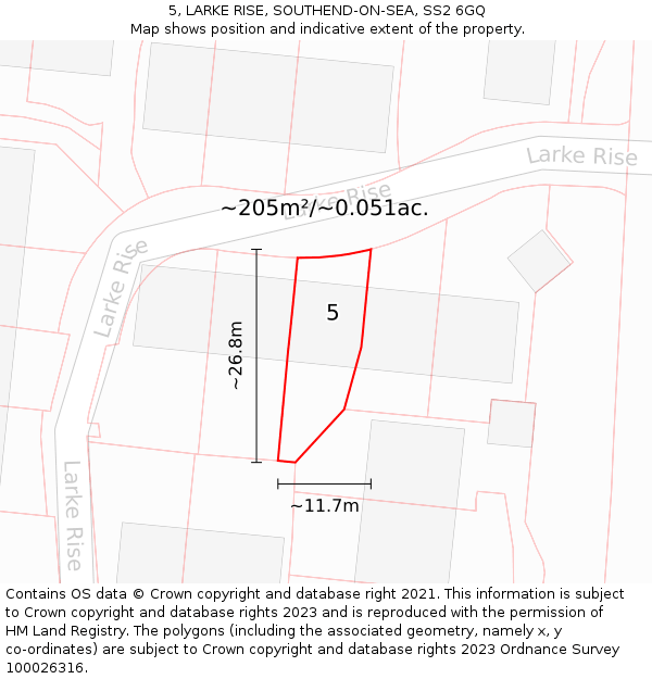 5, LARKE RISE, SOUTHEND-ON-SEA, SS2 6GQ: Plot and title map