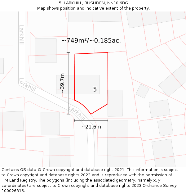5, LARKHILL, RUSHDEN, NN10 6BG: Plot and title map