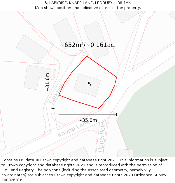 5, LARKRISE, KNAPP LANE, LEDBURY, HR8 1AN: Plot and title map