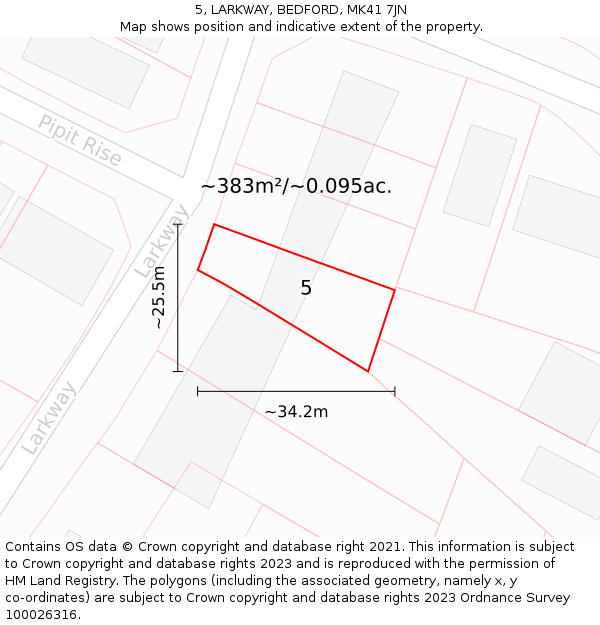 5, LARKWAY, BEDFORD, MK41 7JN: Plot and title map