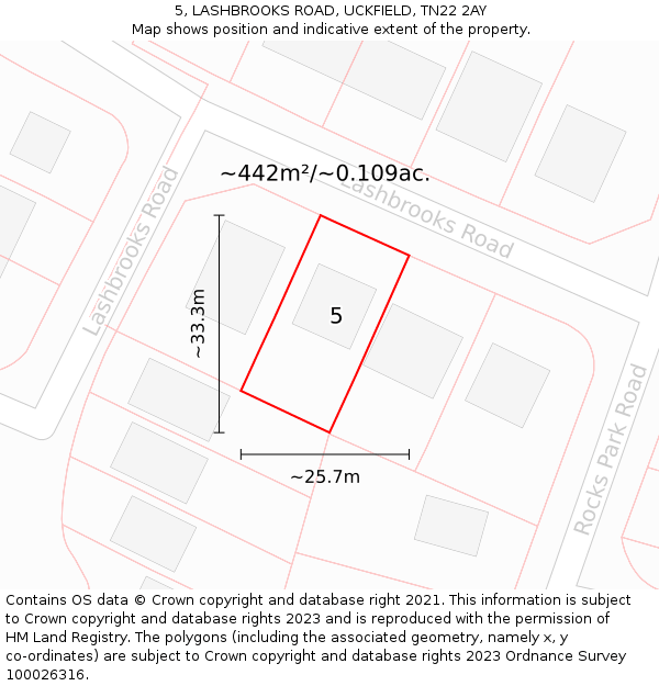 5, LASHBROOKS ROAD, UCKFIELD, TN22 2AY: Plot and title map