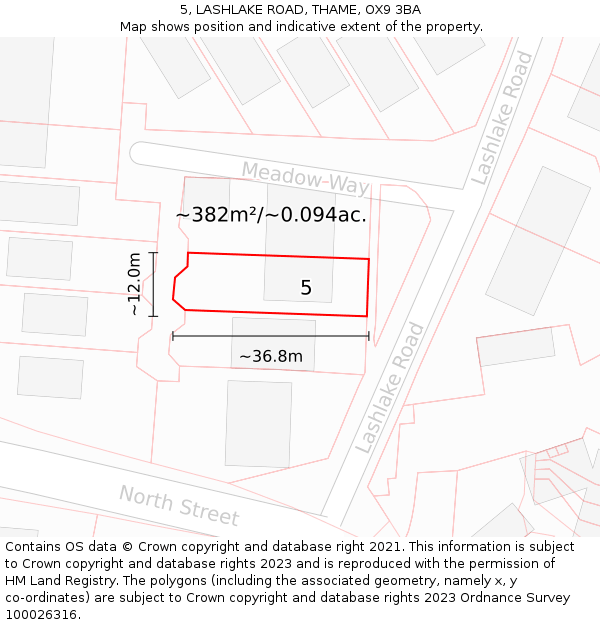 5, LASHLAKE ROAD, THAME, OX9 3BA: Plot and title map