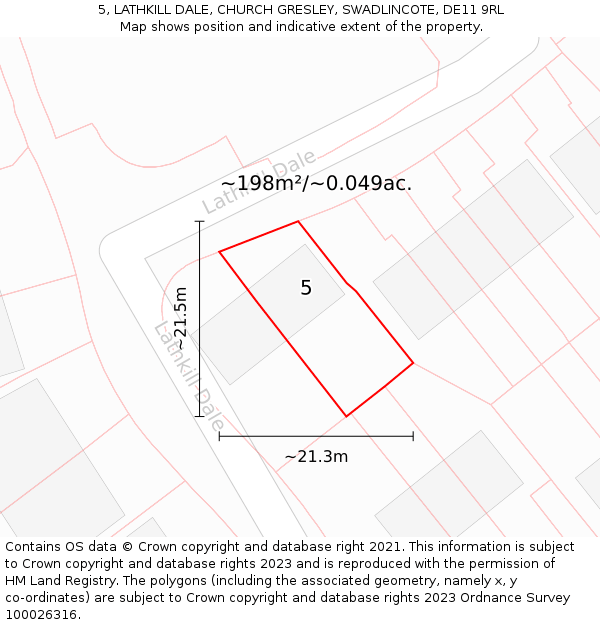 5, LATHKILL DALE, CHURCH GRESLEY, SWADLINCOTE, DE11 9RL: Plot and title map