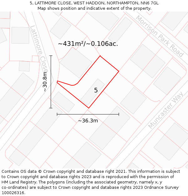5, LATTIMORE CLOSE, WEST HADDON, NORTHAMPTON, NN6 7GL: Plot and title map