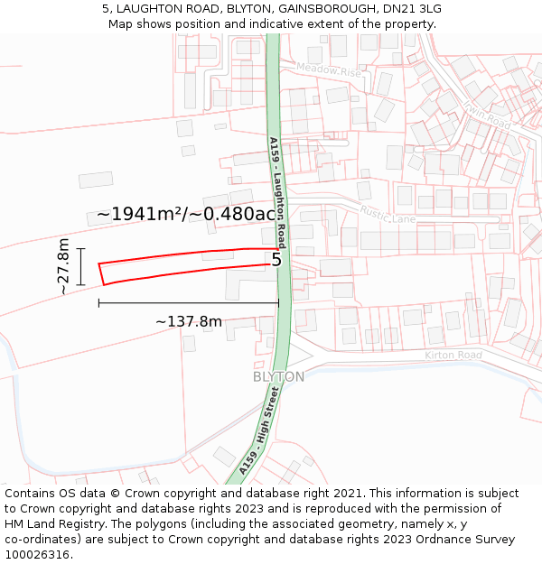 5, LAUGHTON ROAD, BLYTON, GAINSBOROUGH, DN21 3LG: Plot and title map