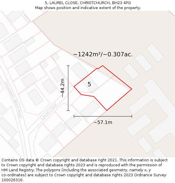 5, LAUREL CLOSE, CHRISTCHURCH, BH23 4PG: Plot and title map