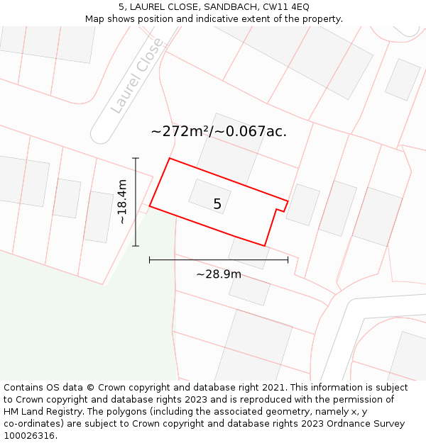 5, LAUREL CLOSE, SANDBACH, CW11 4EQ: Plot and title map