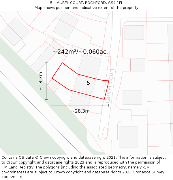 5, LAUREL COURT, ROCHFORD, SS4 1FL: Plot and title map