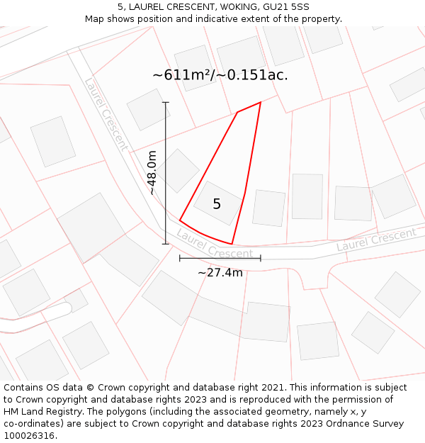 5, LAUREL CRESCENT, WOKING, GU21 5SS: Plot and title map
