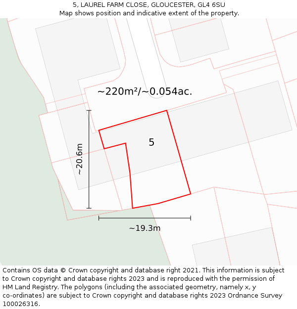 5, LAUREL FARM CLOSE, GLOUCESTER, GL4 6SU: Plot and title map