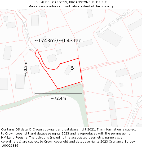 5, LAUREL GARDENS, BROADSTONE, BH18 8LT: Plot and title map