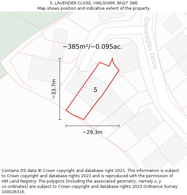 5, LAVENDER CLOSE, HAILSHAM, BN27 3WE: Plot and title map