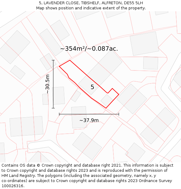 5, LAVENDER CLOSE, TIBSHELF, ALFRETON, DE55 5LH: Plot and title map