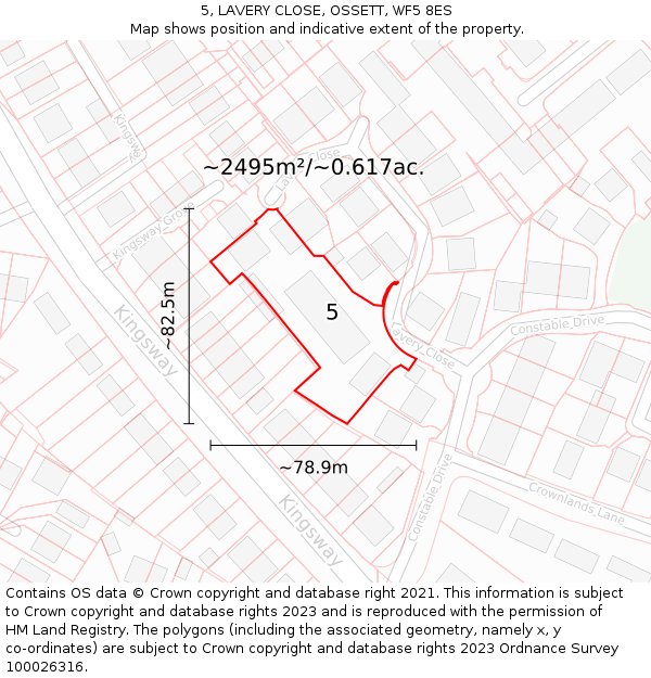 5, LAVERY CLOSE, OSSETT, WF5 8ES: Plot and title map