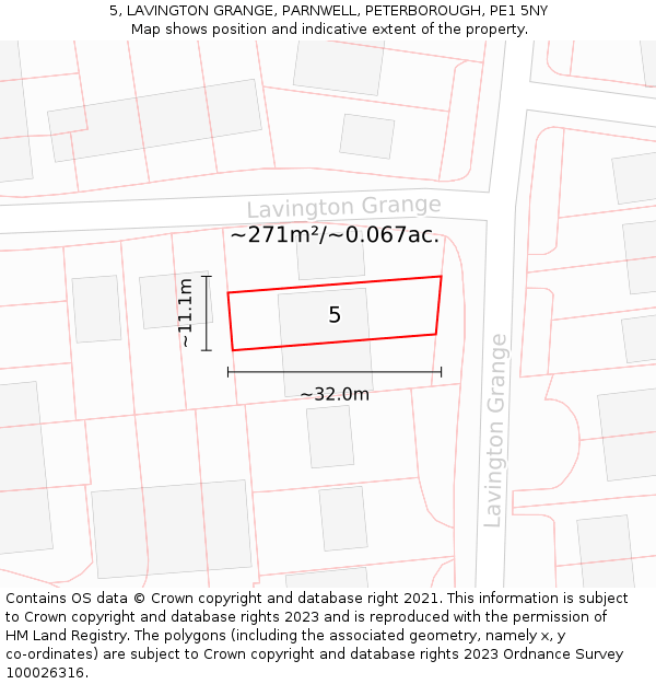 5, LAVINGTON GRANGE, PARNWELL, PETERBOROUGH, PE1 5NY: Plot and title map