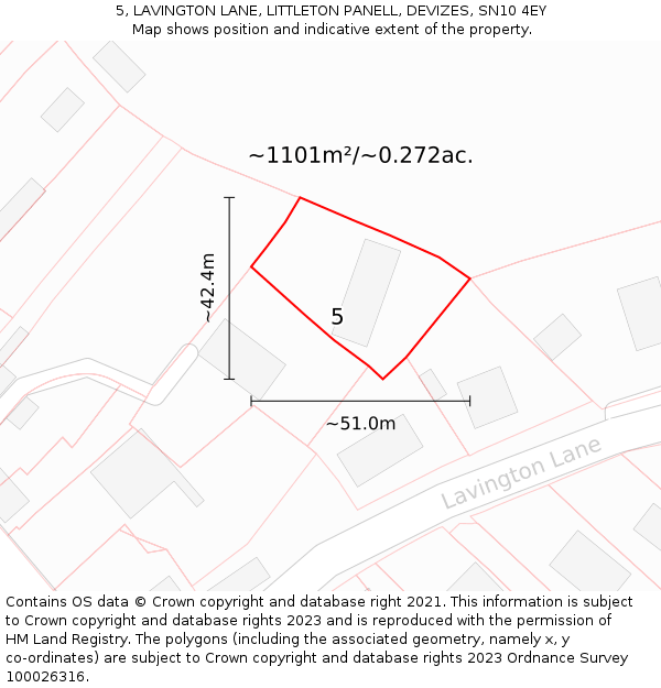 5, LAVINGTON LANE, LITTLETON PANELL, DEVIZES, SN10 4EY: Plot and title map