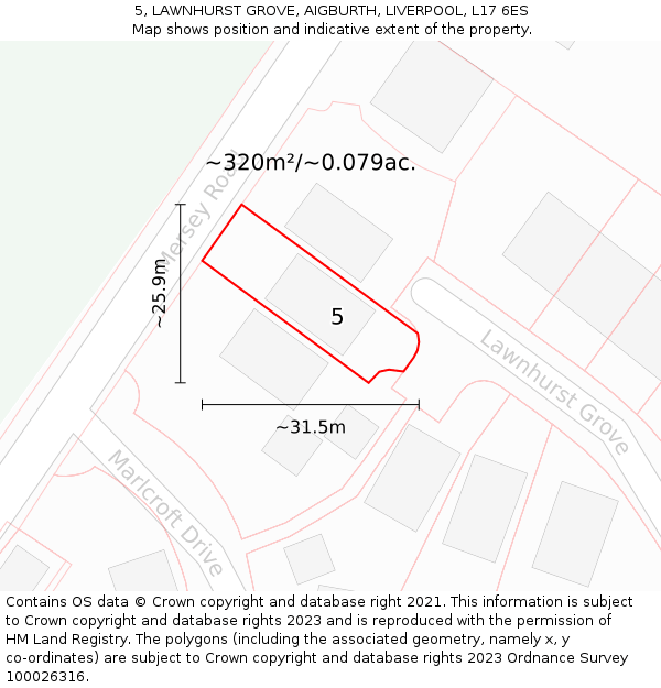 5, LAWNHURST GROVE, AIGBURTH, LIVERPOOL, L17 6ES: Plot and title map