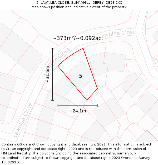 5, LAWNLEA CLOSE, SUNNYHILL, DERBY, DE23 1XQ: Plot and title map