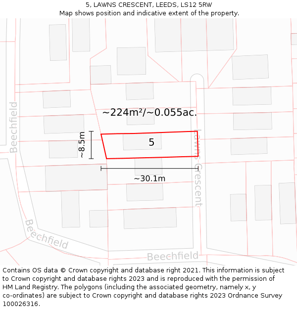5, LAWNS CRESCENT, LEEDS, LS12 5RW: Plot and title map