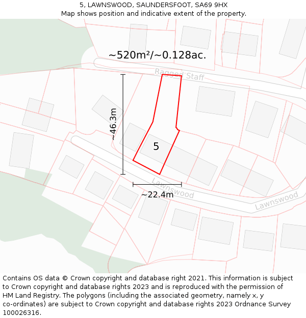 5, LAWNSWOOD, SAUNDERSFOOT, SA69 9HX: Plot and title map