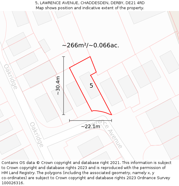 5, LAWRENCE AVENUE, CHADDESDEN, DERBY, DE21 4RD: Plot and title map