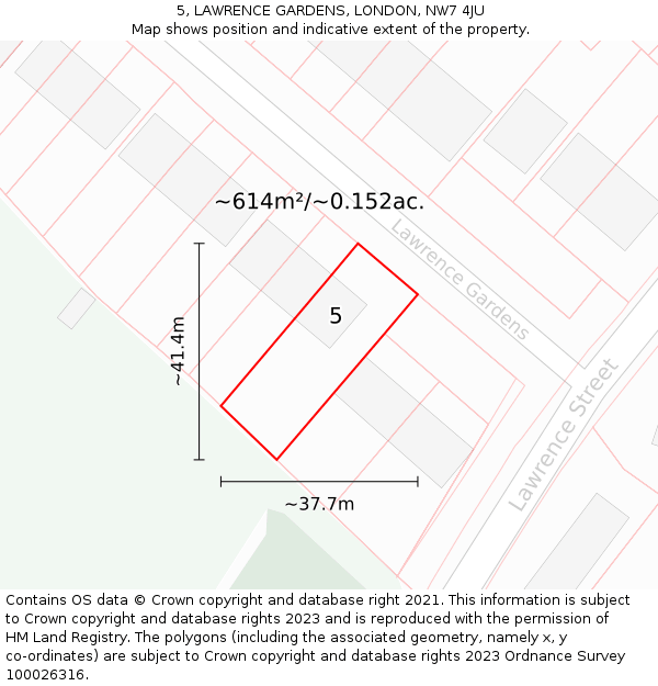 5, LAWRENCE GARDENS, LONDON, NW7 4JU: Plot and title map