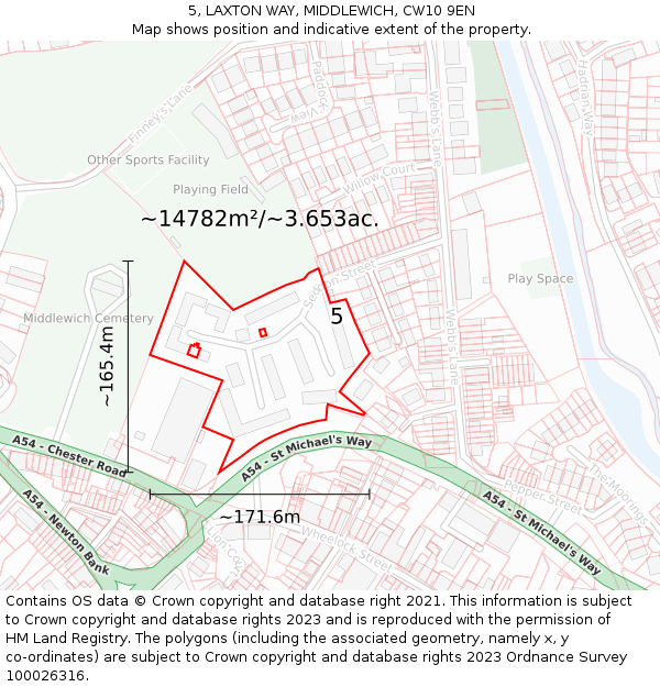 5, LAXTON WAY, MIDDLEWICH, CW10 9EN: Plot and title map
