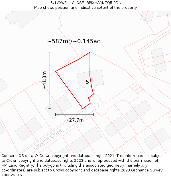 5, LAYWELL CLOSE, BRIXHAM, TQ5 0DN: Plot and title map