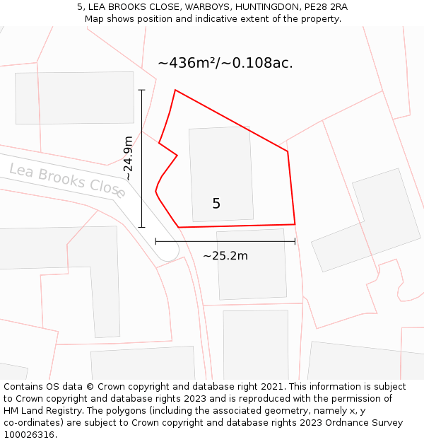 5, LEA BROOKS CLOSE, WARBOYS, HUNTINGDON, PE28 2RA: Plot and title map