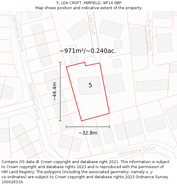 5, LEA CROFT, MIRFIELD, WF14 0BP: Plot and title map