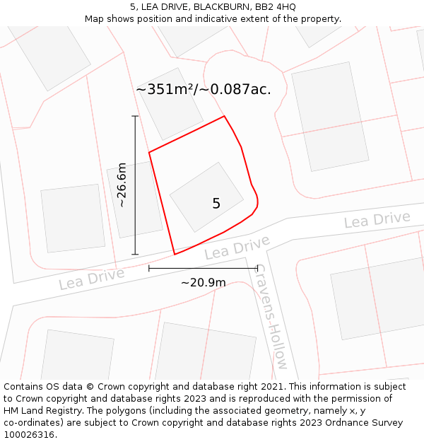 5, LEA DRIVE, BLACKBURN, BB2 4HQ: Plot and title map