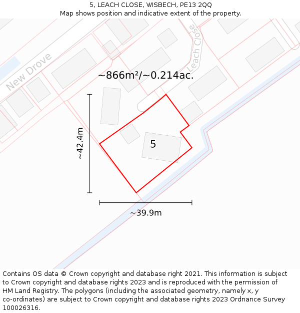 5, LEACH CLOSE, WISBECH, PE13 2QQ: Plot and title map